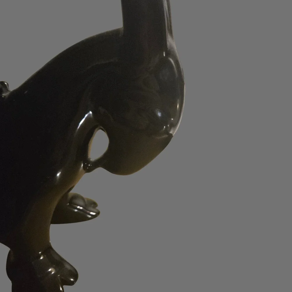 Vtg Royal Haeger Mid Century Modern Black Gloss Ceramic Ibex Ram bookend MCM set